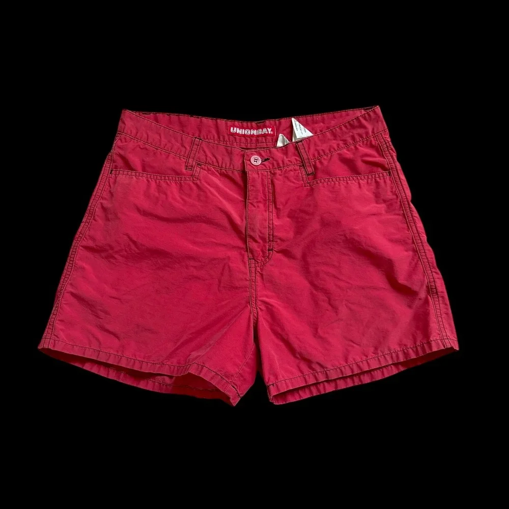 Y2K Unionbay Womens Red Utility Cargo Shorts Sz 11 Cotton Nylon Blend Casual
